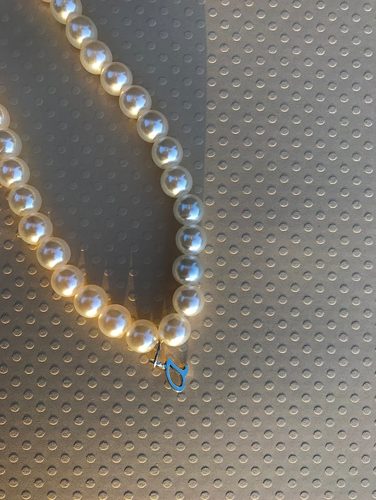 Silver Initial Faux Pearl Necklace